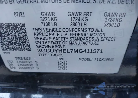 2021 Chevrolet Silverado 1500 4Wd Short Bed High Country from USA, damaged, VIN 3GCUYHEL7MG411571
